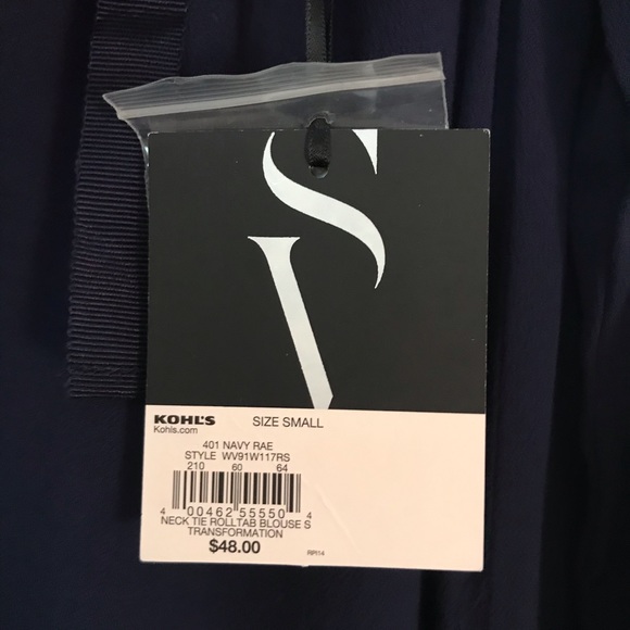 NWT Simply Vera Vera Wang Navy Long Sleeve Blouse - Picture 6 of 14